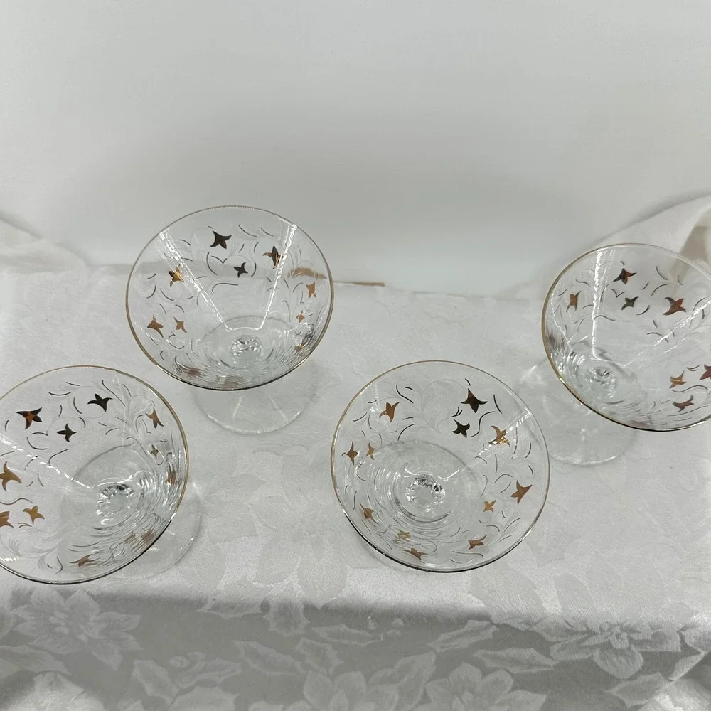 Vintage Libby Starburst Coupe Cocktail Glass Gold Black Exc Royal Fern Retro MCM